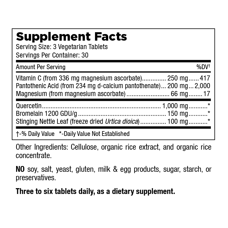 Quercetin Nettle Plus 90 Vegetarian capsules - with Bromelain, B5 & C - Highland Labs