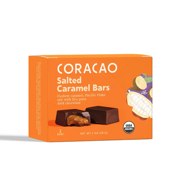 Salted Caramel Bar 2oz - Cashew Caramel, Pacific Flake salt with 81% Pure dark chocolate - Coracao