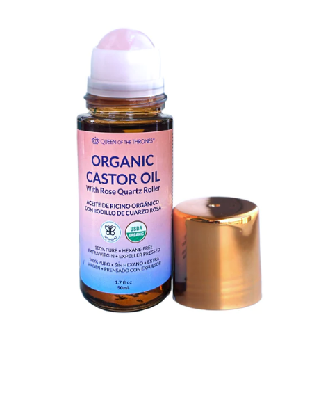 Organic Castor Oil 1.7 fl oz - Rose Quartz Roller - Queen of the Thrones