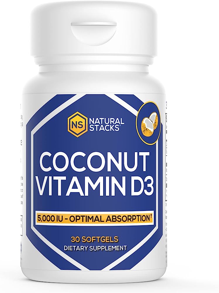 Coconut Vitamin D3 - 5,000 IU - Optimal Absorption 30 soft gels - Natural Stacks