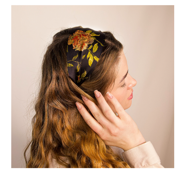 Silk Headband Wild Rose Pattern - 100% Pure Mulberry Silk for Healthier Hair - Nochka