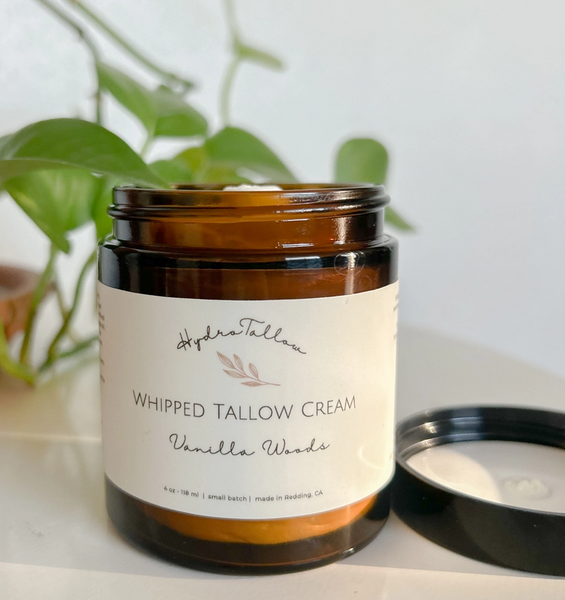 Whipped Beef Tallow 2oz or 4oz - Grassfed Tallow + Vanilla, Frankincense, Sandalwood & Cedar - HydroTallow