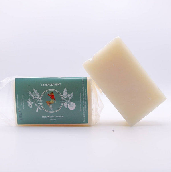 Lavender Mint Tallow Soap 4oz Bar - Grassfed Tallow, All Natural Face, Body, Hair and Shave Bar - Lady May