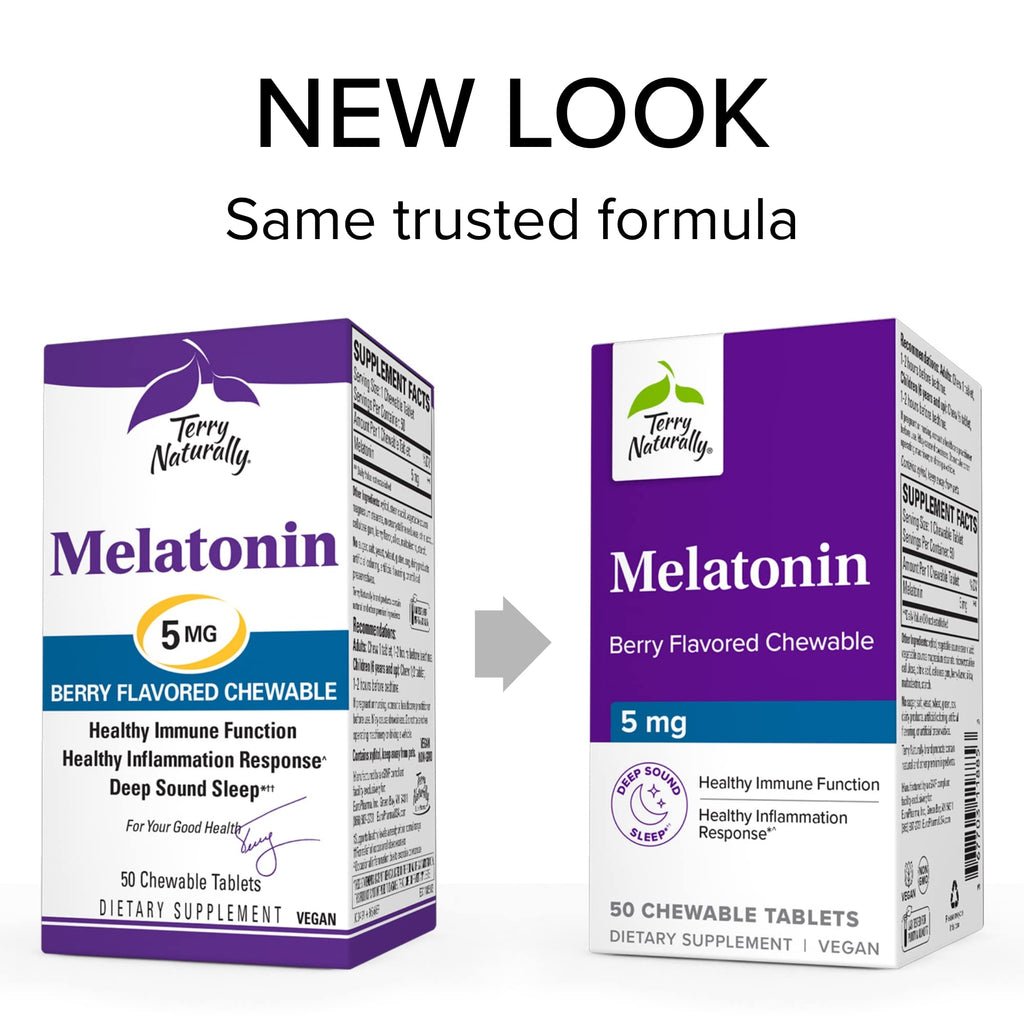Melatonin 5mg - Berry Flavored Chewable 50 count - Terry Naturally