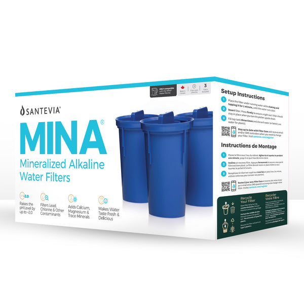 MINA Mineralized Alkaline Water Filters - Three pack of Filters for MINA pitcher - Santevia