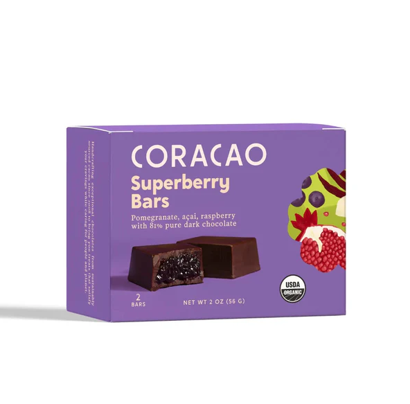 Superberry Bar 2oz - Pomegranate, Acai & Raspberry with 81% Pure Dark Chocolate - Coracao