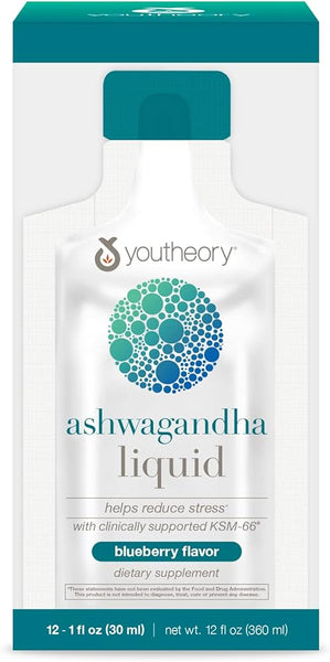 Ashwagandha Liquid 12 Single Serving Packets - Blueberry Flavor - You Theory