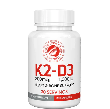 K2 300mcg + D3 1,000IU - 30 Servings - Silver Fern Brand