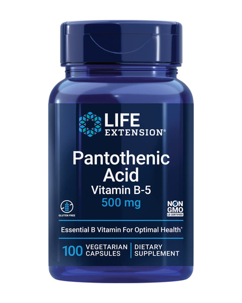 Pantothenic Acid Vitamin B-5 500mg - Essential B Vitamin 100 Vegetarian Capsules - Life Extension