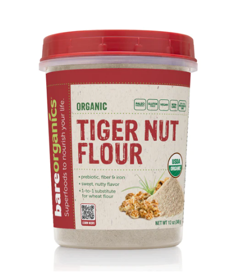 Tiger Nut Flour 12oz BPA free Reuable jar - Prebiotic, Fiber & Iron - Bare Organics