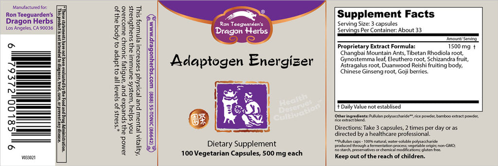 Adaptogen Energizer (Dragon Herbs) 100 Capsules 500 mg each