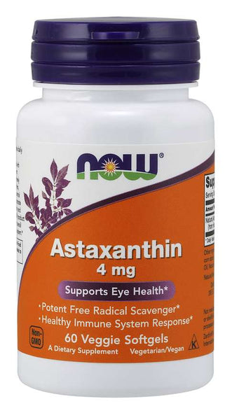 Astaxanthin 4mg - 60 Veggie Soft Gels - Eye Health Support - Now Foods