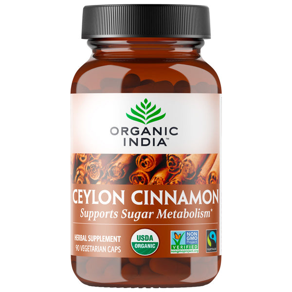 Ceylon Cinnamon 90 vegetarian capsules - Supports Blood Sugar Metabolism - Organic India