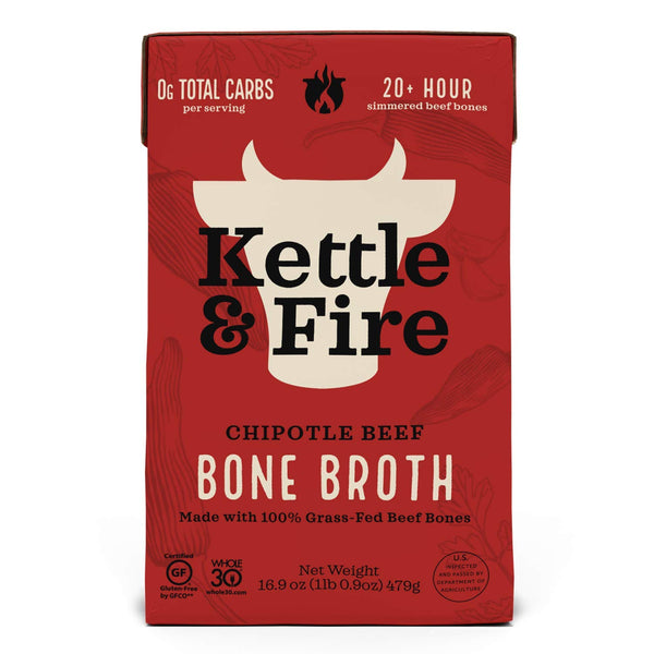 Chipotle Beef Bone Broth 16.9oz - 100% Grass Fed & Grass Finished - Kettle & Fire