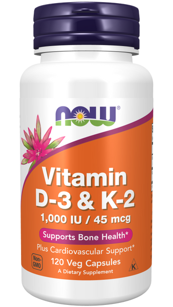 Vitamin D-3 & K-2 120 Vegetarian Capsules - 1,000 IU / 45 mcg Supports Bone Health - Now Foods