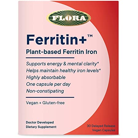 Ferritin+ 30 Delayed Release Vegan Capsules - Plant Based Ferritin Iron - Flora Health
