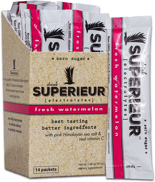 Fresh Watermelon Electrolyte Powder 14 Single serving packets - with Pink Himalayan Salt & Real Vitamin C - Drink Superieur Electrolytes