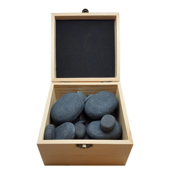 Hot Massage Stones 20 piece set in a Bamboo box