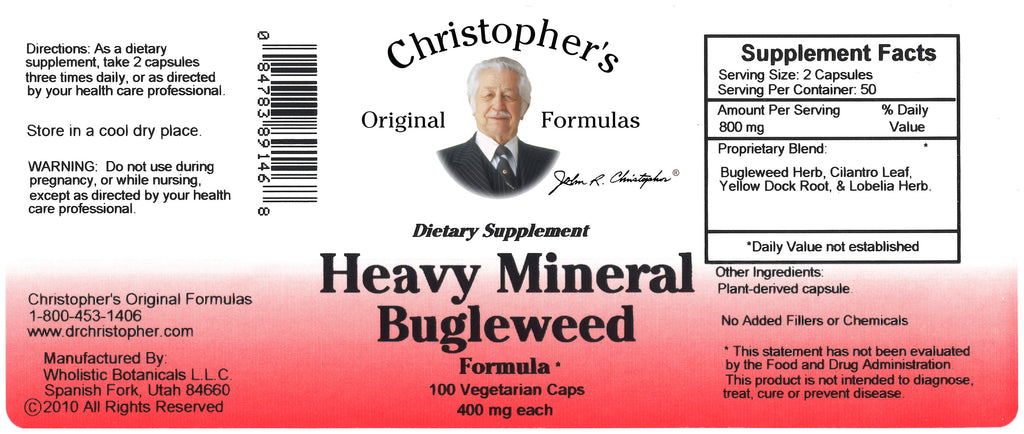 Heavy Mineral Bugleweed 100 Vegetarian capsules - Detox Support - Christopher's Formulas