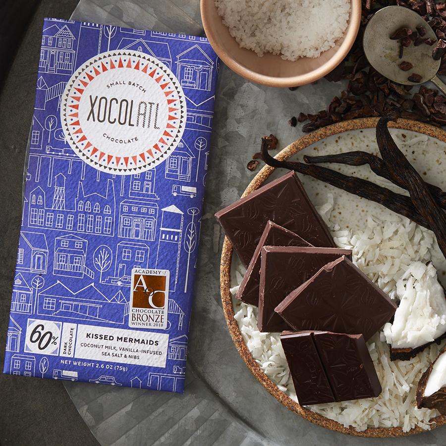 Kissed Mermaids  - Coconut milk Vanilla infused Chocolate 2.6 oz bar - XOCOLATL