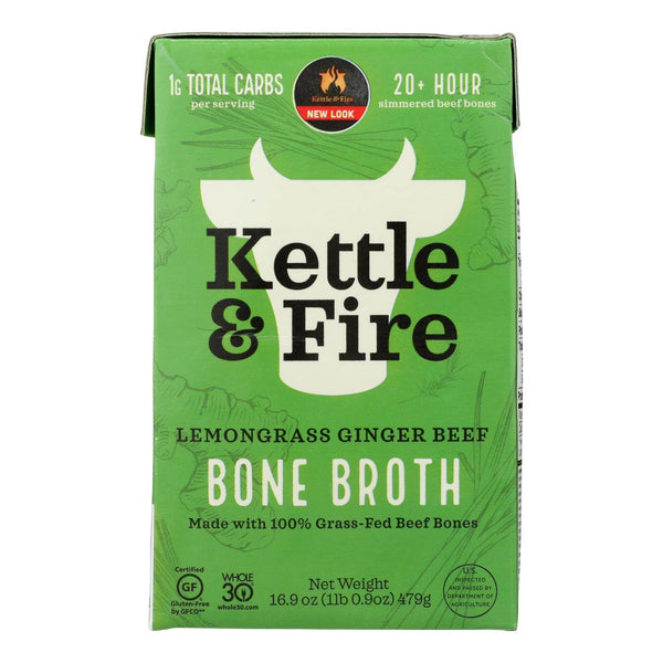 Lemongrass Ginger Beef Bone Broth 16.9oz - 100% Grass Fed & Grass Finished - Kettle & Fire