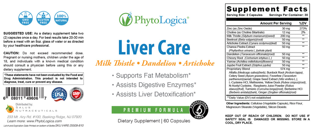 Liver Care 60 vegetarian capsules - Milk Thistle, Dandelion & Artichoke - PhytoLogica