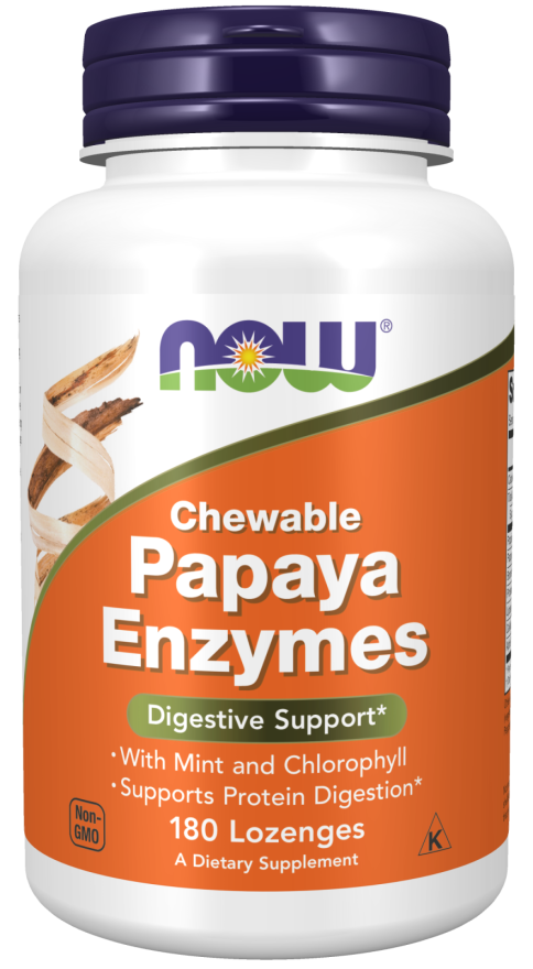 Chewable Papaya Enzymes 180 Lozenges - Digestive Support with Mint & Chlorophyll - Now Foods
