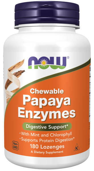 Chewable Papaya Enzymes 180 Lozenges - Digestive Support with Mint & Chlorophyll - Now Foods