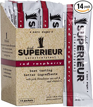 Red Raspberry Electrolyte Box of 14 single serving packets - with Pink Himalayan Salt & Real Vitamin C - Drink Superieur Electrolytes