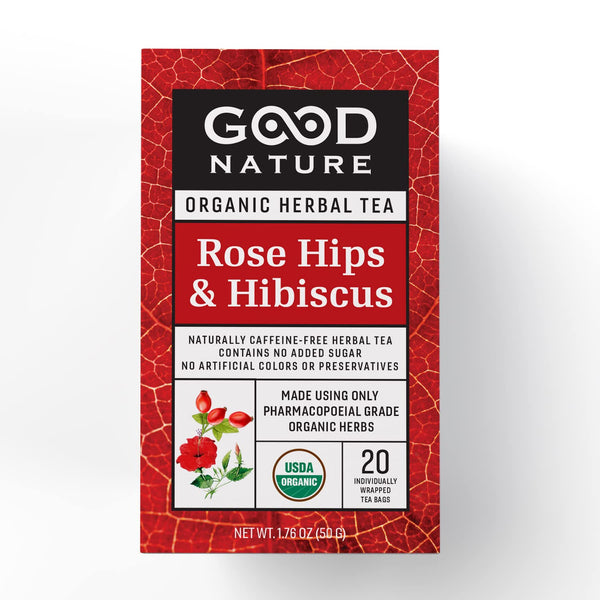 Rose Hips & Hibiscus Tea 20 bag 50 grams - Certified Organic Tea - Good Nature Teas