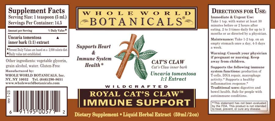 Royal Cat's Claw 2oz Herbal Extract - Immune Support - Whole World Botanicals