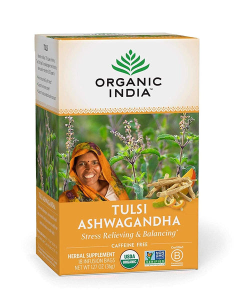 Tulsi Ashwagandha Tea 18 bags - Organic Indian Fruit Flavors - Organic India