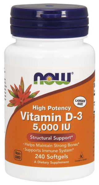 Vitamin D-3 5,000 IU - 240 Liquid Soft gels - Now Foods