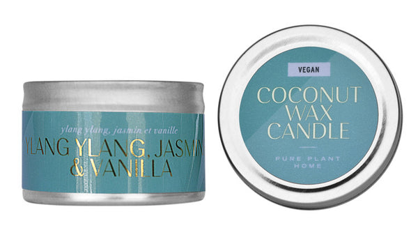 Coconut Wax Candle Tin 1.5 oz - Ylang Ylang, Jasmine & Vanilla - Pure Plant Home