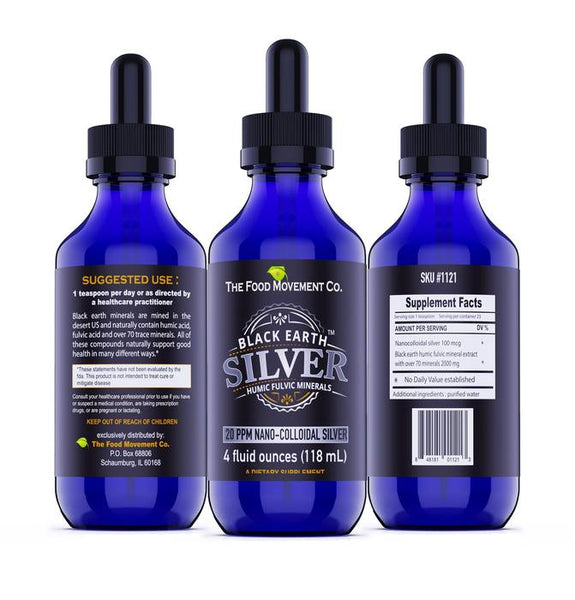 Black Earth Silver 4 oz - Humic/Fulvic minerals & Nano - Colloidal Silver 20PPM - The Food Movement