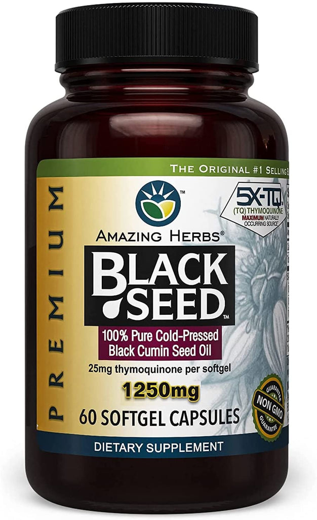 Black Seed Oil Soft gel Caps - 1250mg or 500mg oft gels - Amazing Herbs