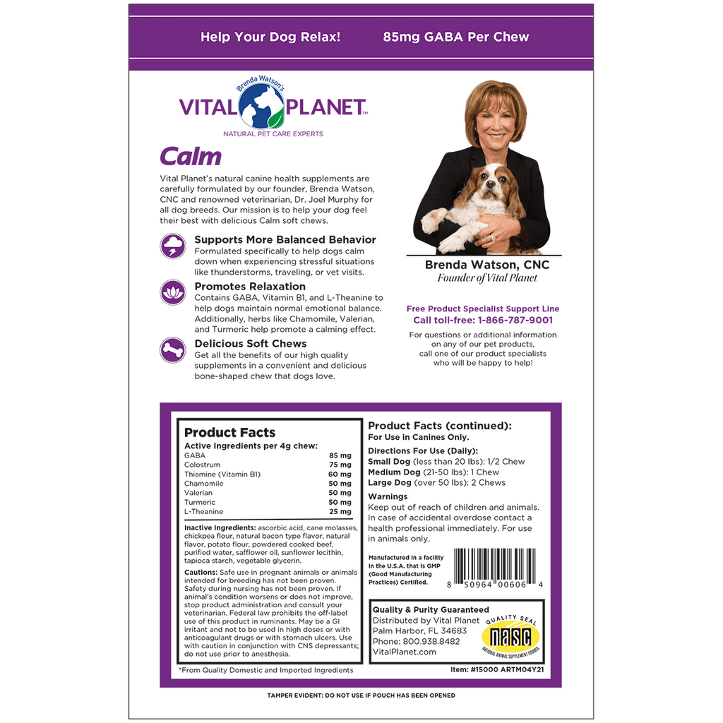 Calm for Dogs - 45 Natural Bacon Flavored Chews - Vital Planet