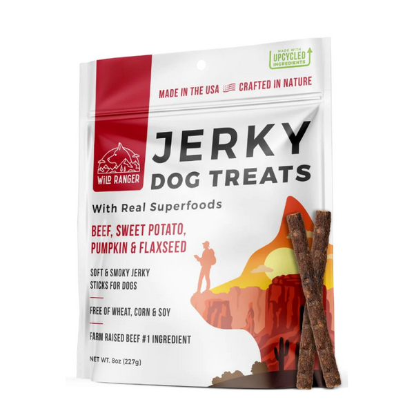 Jerky Dog Treats 8oz - Beef, Sweet Potato, Pumpkin & Flax - Wild Ranger