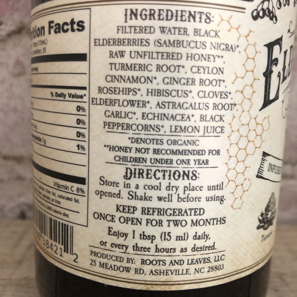 Elderberry & Honey Tonic - 16 Fluid Ounces - Roots & Leaves LLC