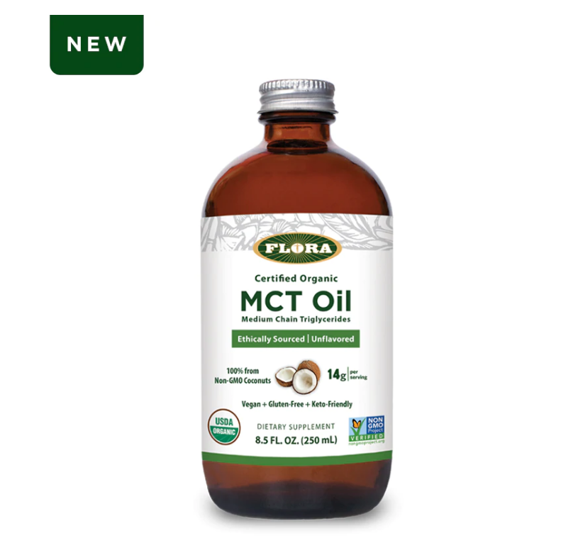 Organic MCT oil 8.5 oz glass bottle - Sustainable Coconut source - Flora Health