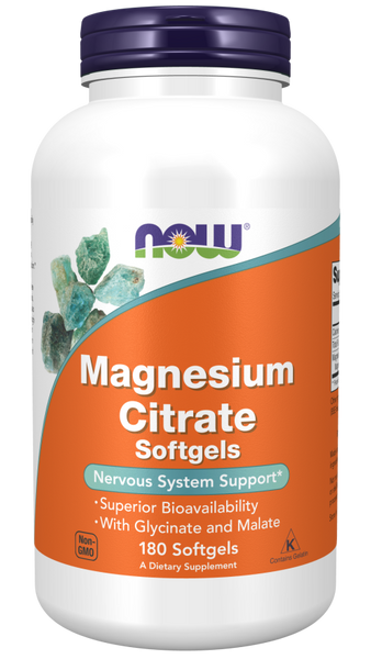 Magnesium Citrate 180 softgels - Nervous System Support - NOW Foods