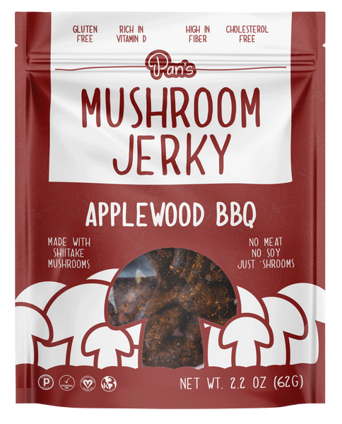 Pan's Mushroom Jerky 2.2oz Resealable bag -  Applewood BBQ Flavor