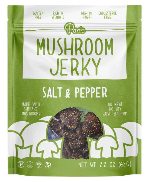 Pan's Mushroom Jerky 2.2oz Resealable bag - Salt & Pepper Flavor