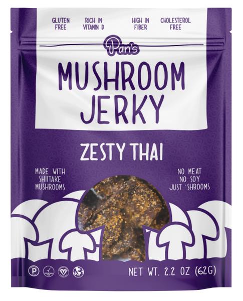 Pan's Mushroom Jerky 2.2oz Resealable bag - Zesty Thai Flavor