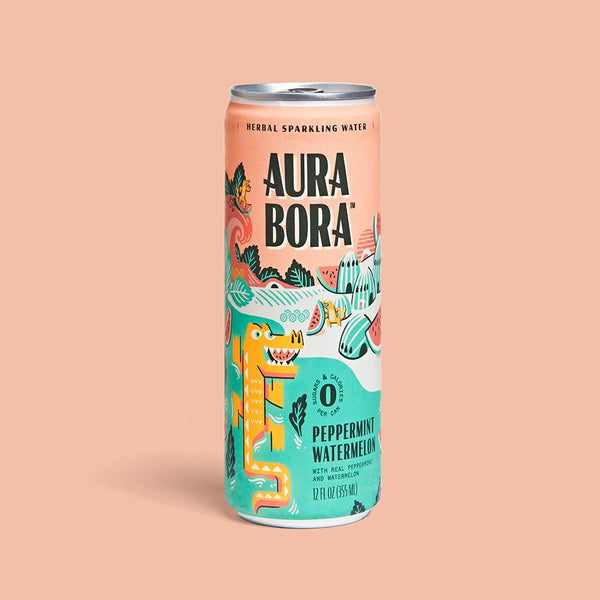 Peppermint Watermelon Sparkling water 12 oz can - Aura Bora
