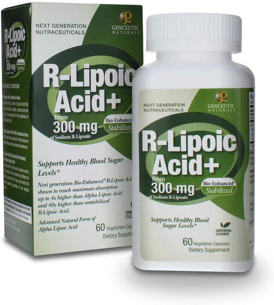 R-Lipoic Acid + 300mg - Synthetic Free Blood Sugar Support - Genceutic Naturals